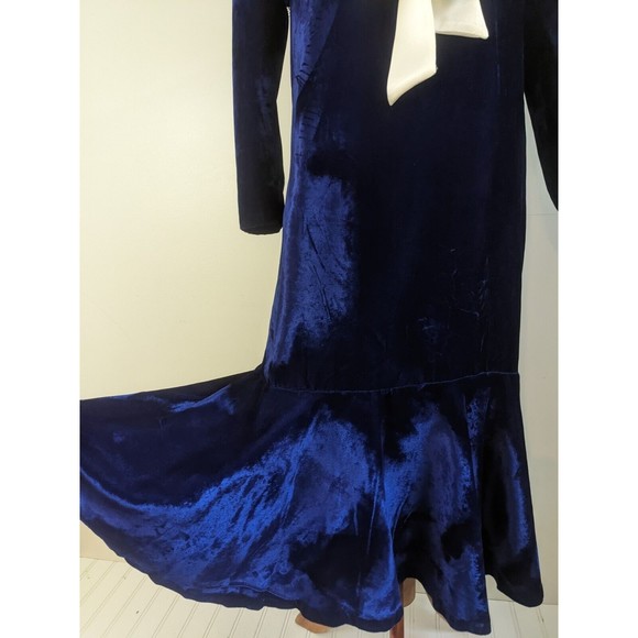 Vtg Gunne Sax Blue Velvet Dress Drop Waist Sailor Collar Lace Edwardian 4 6 USA - Picture 10 of 12